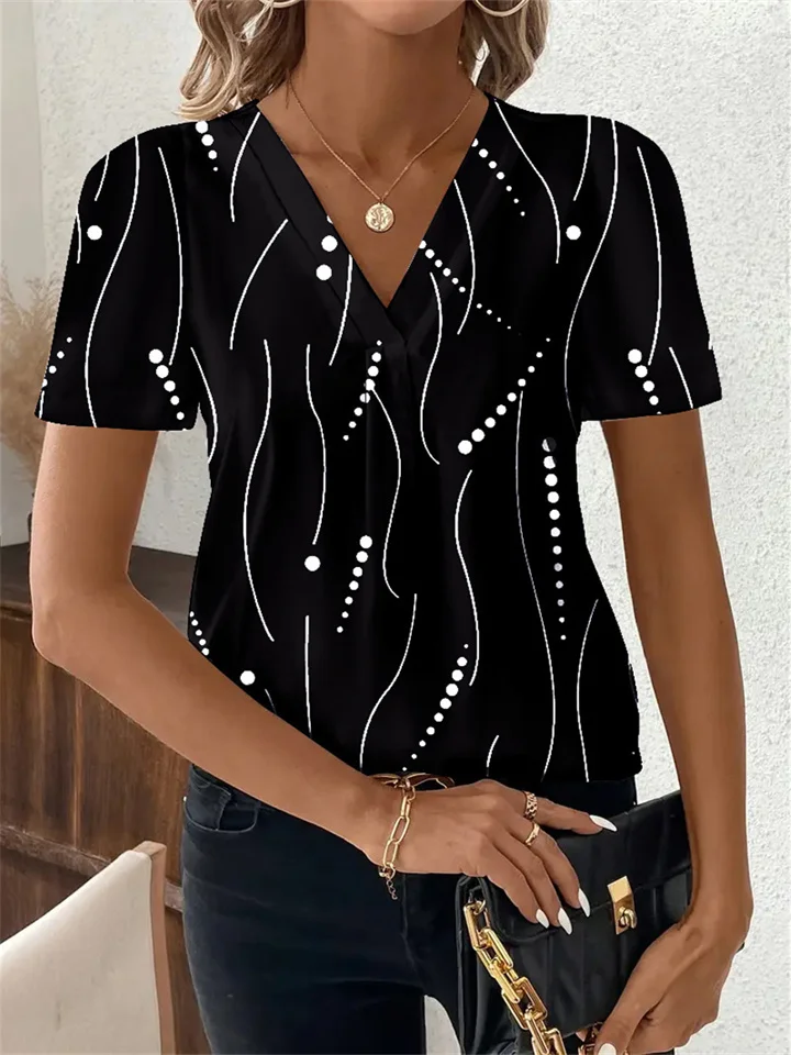 Women's New Fashion Casual Printed V-neck Top T-shirt