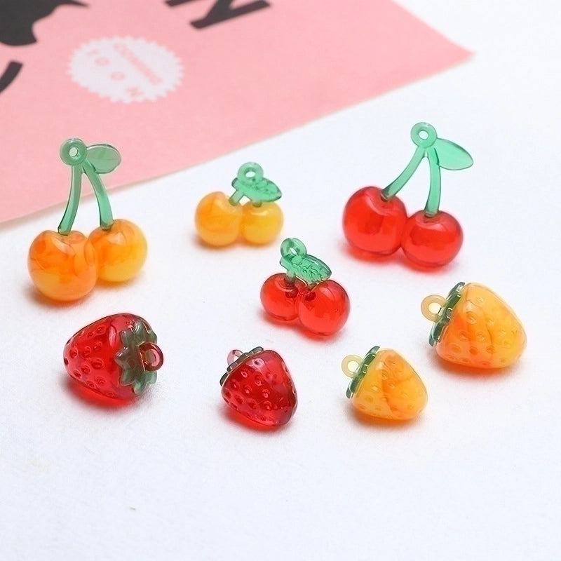 10 Pcs/package Cute Cherry Strawberry Resin Jewelry Accessories