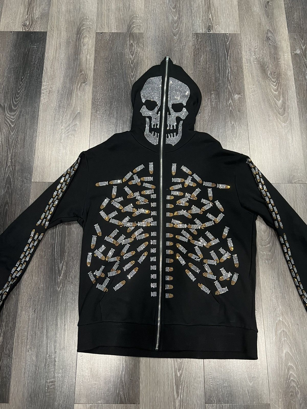 Art Men's Rhinestone Skull Zip Up Hoodie