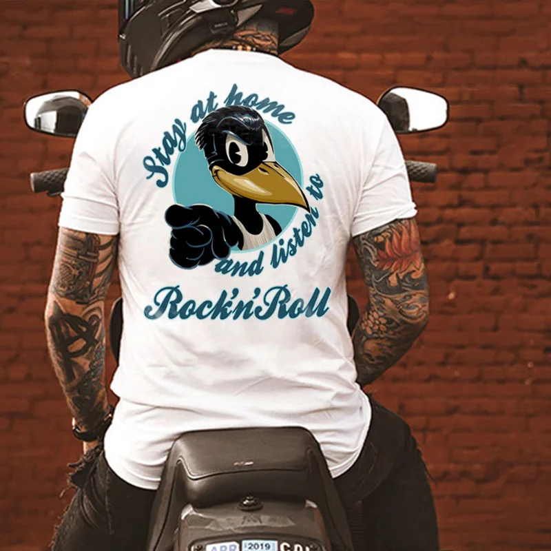 STAY AT HOME AND LISTEN TO ROCK'N'ROLL Bird Print Men's T-shirt