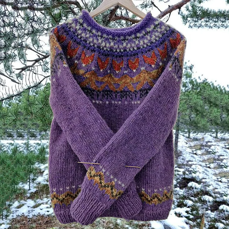Menmodex Vintage Icelandic Knit Jacquard Warmth Crew Neck Sweater（Unisex）