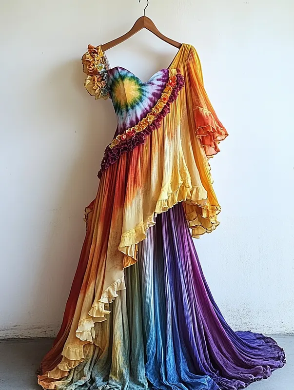 Summer Vacation Rainbow Lace Ruffle Dress fc08