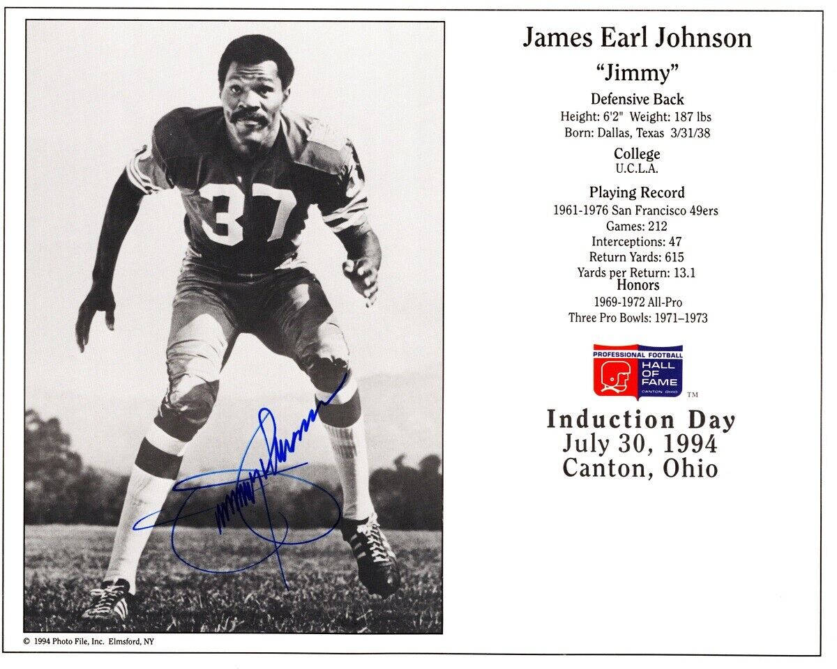 Jimmy Johnson Signed Autographed SF 49ers Hall of Fame HOF Card 8x10 inch Photo Poster painting