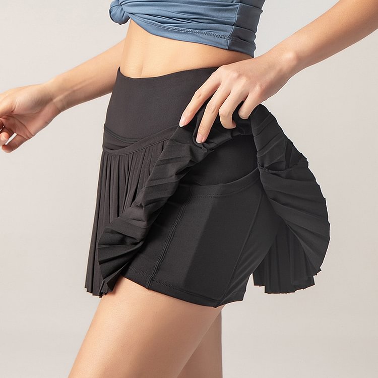 Everyday 2-in-1 Mid Rise Side Pocket Pleated Tennis Skirt Gold Hinge Skirt Black