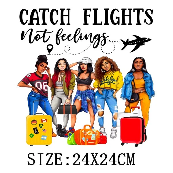 Traveling Girls Iron On Transfers For Hoodies DIY Washable Thermal Stickers On T-shirt Funny Design On Clothes Patches Appliqued