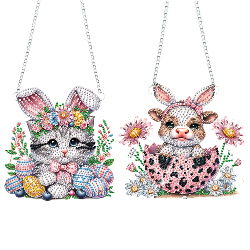2 Pcs Easter Diamond Art Hanging Pendant 5D DIY Diamond Painting Dots Pendant