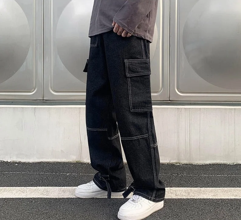 Aonga Men Wid Leg Baggy Harajuku Jeans Pants 2021 Mens Japanese ...