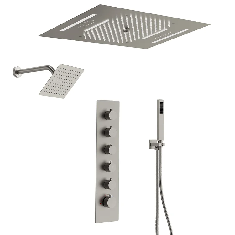 EVERSTEIN Smart Thermostatic LED Shower System in Brushed Nickel, 22.9" x 14.9"
