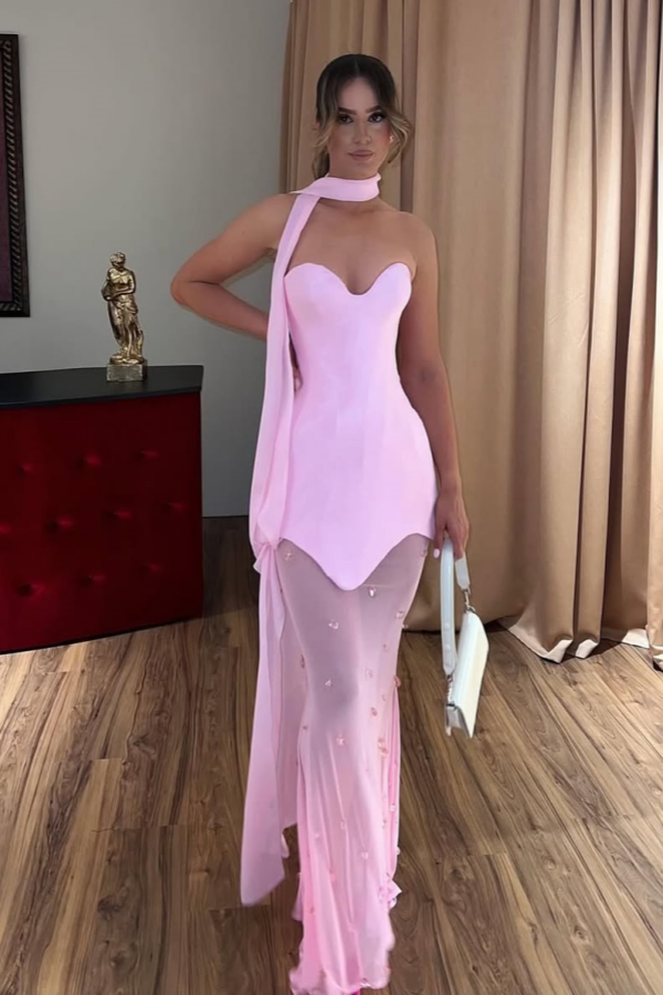 Candy Pink Sweetheart Spliced Beaded Prom Dress ZT0695