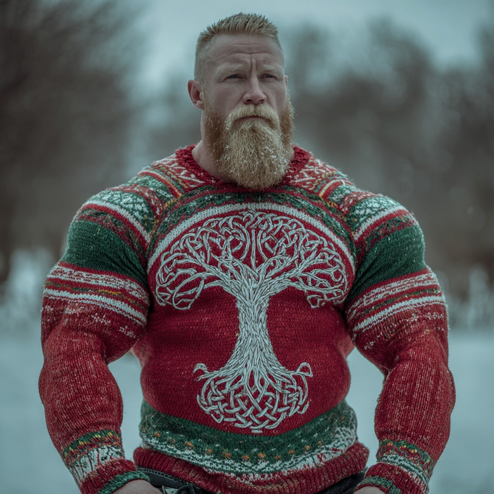 Men's Christmas Inspired Viking Yggdrasil Cozy Knit Sweater elevenforest