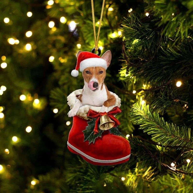 VigorDaily Basenji In Santa Boot Christmas Hanging Ornament SB073