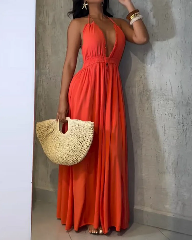 Sleeveless solid color casual dress