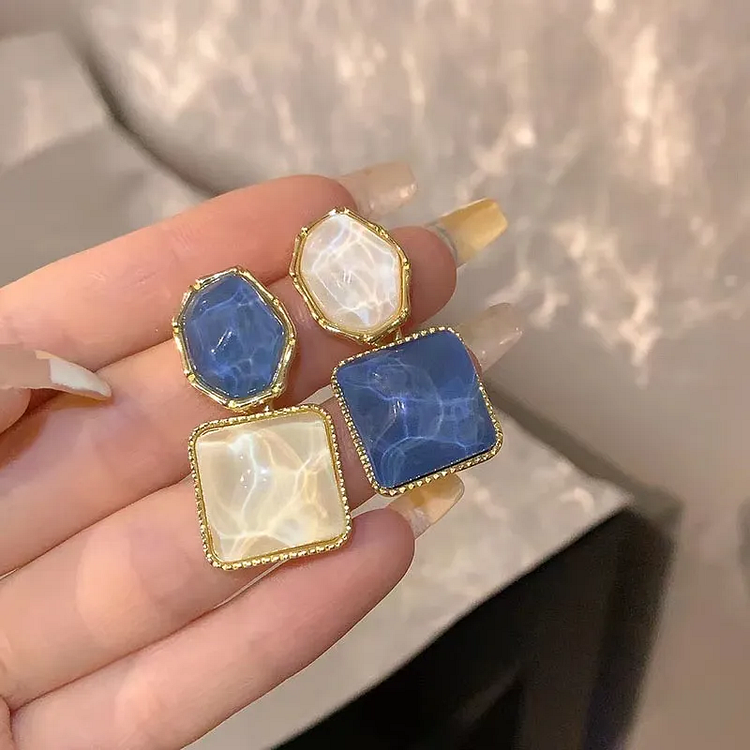 Vintage Blue & White Stone Earrings