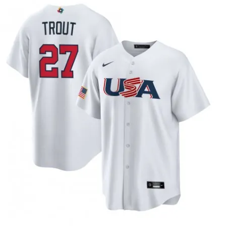 Men's USA Baseball #27 Mike Trout 2023 White World Baseball Classic Stitched Jersey 0KH8