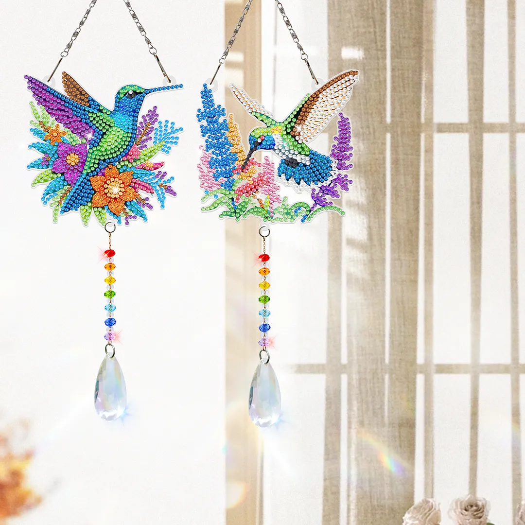 2Pcs Hummingbird DIY Double-Sided Diamond Painting Hanging Kits Diamond Painting Suncatcher Craft Kit for Home Garden Wall Decor Gift