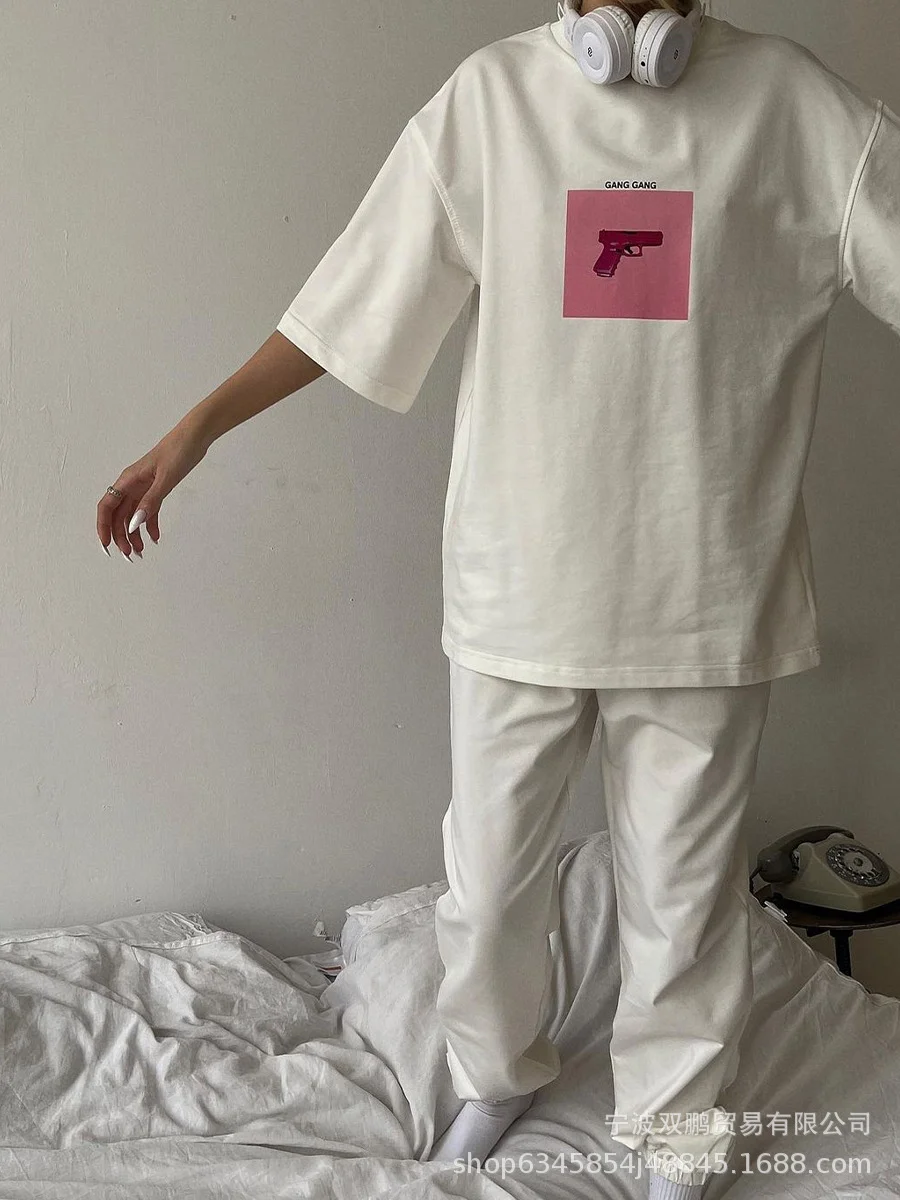 Athvotar Athvotar Ins Wind Printing T-Shirts For Women's Summer New Loose Round-Neck Cotton Short-Sleeved Top