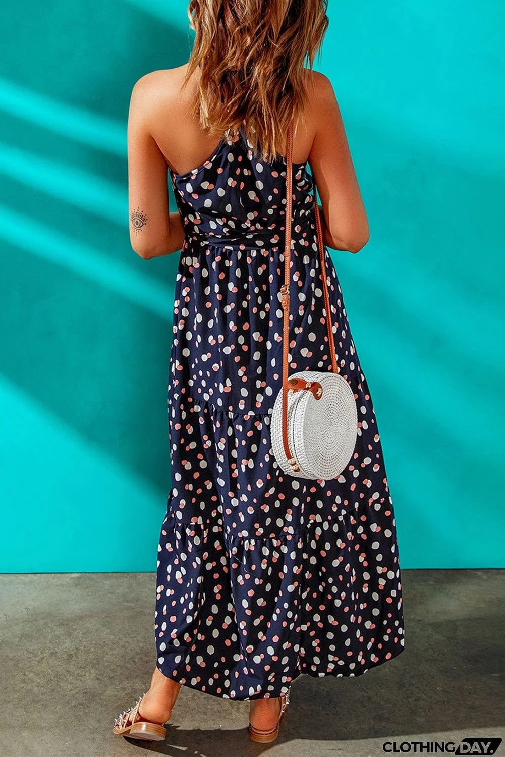 Polka Dot Print Spaghetti Straps Maxi Dress