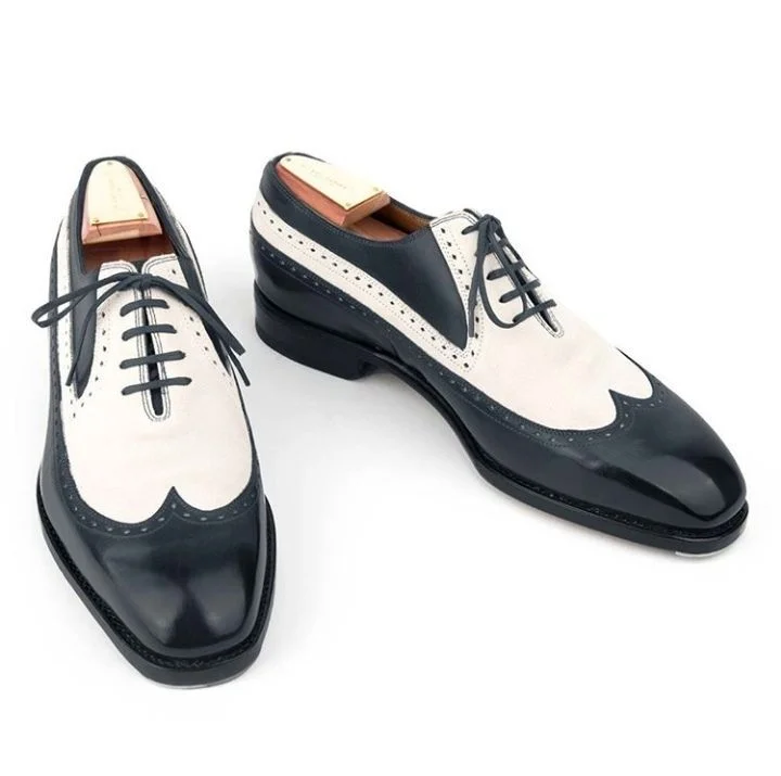 Men's Wing Tip Two Tone Leather Dress Shoes