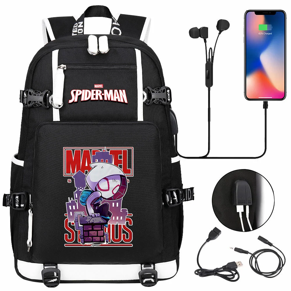 Buzzdaisy Spiderman Gwen Miles Morales  USB Charging Backpack School NoteBook Laptop Travel Bags
