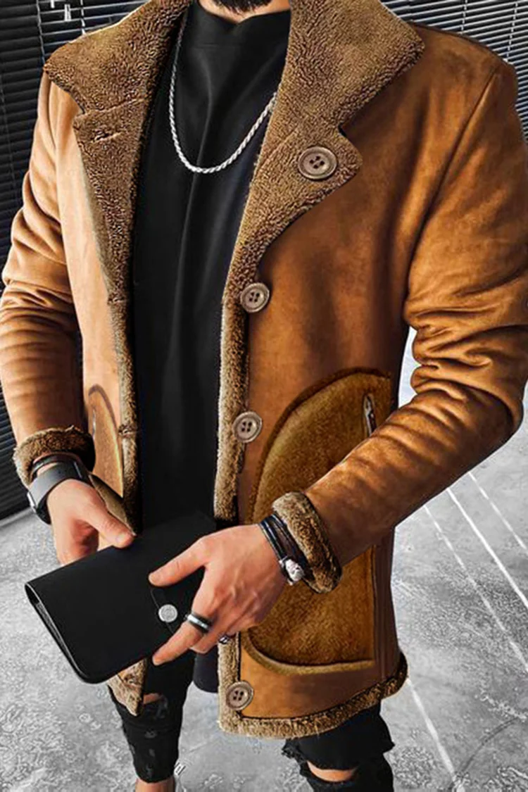Tiboyz Men's Composite Faux Leather Fleece Thickened Jacket