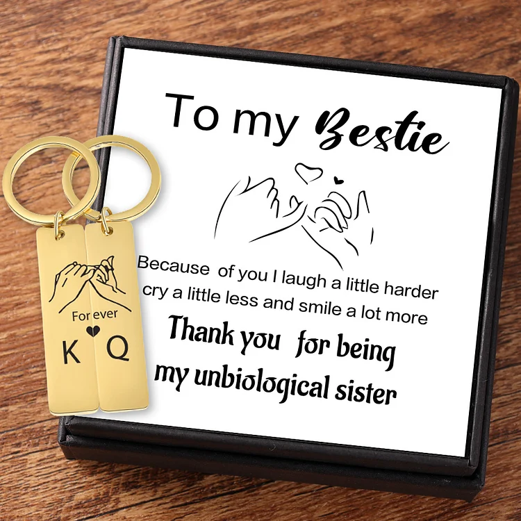 Personalized Pinky Promise BFF Keychain Set Engrave Initials Heart Matching Best Friend Gifts