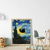 Van Gogh Monet Black Cat - 11CT Stamped Cross Stitch 40*53cm/15.75*20.87in
