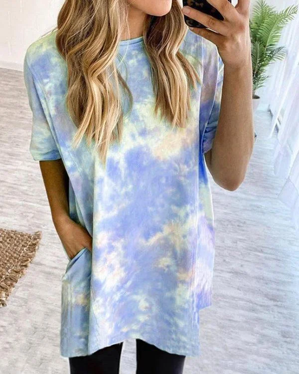 fashion round neck tie dye women long shirt p120497