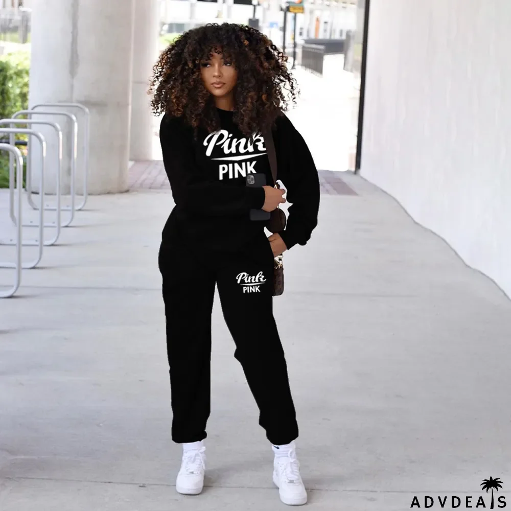 Offset Printed Loose Long Sleeve Sports Two Piece