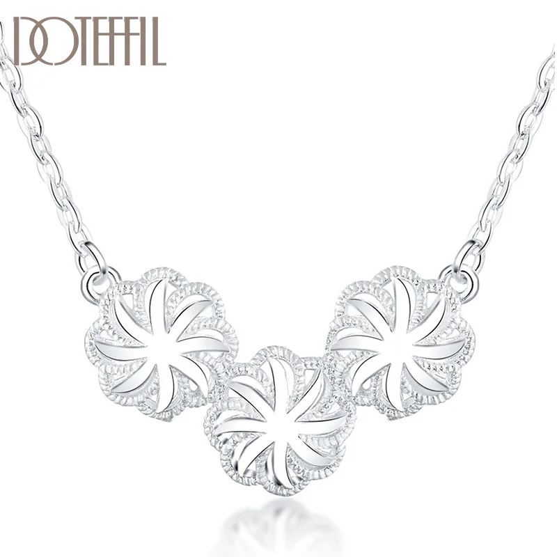 DOTEFFIL 925 Sterling Silver 18 Inch AAA Zircon Flower Necklace For Women Jewelry