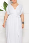 Plus Size Elegant Lace Up Solid Deep V Neck Maxi Dress