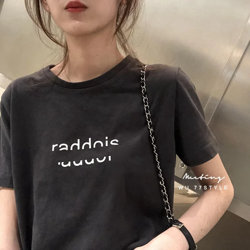 Brownm Brownm T-Shirt Women Ins Summer Korean Edition 2024 New Letter Loose Plus Size Top Women's Student T-Shirt