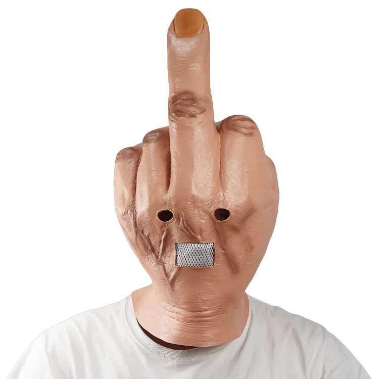 Funny Middle Finger Full Head Mask Emulsion Halloween Props-elleschic