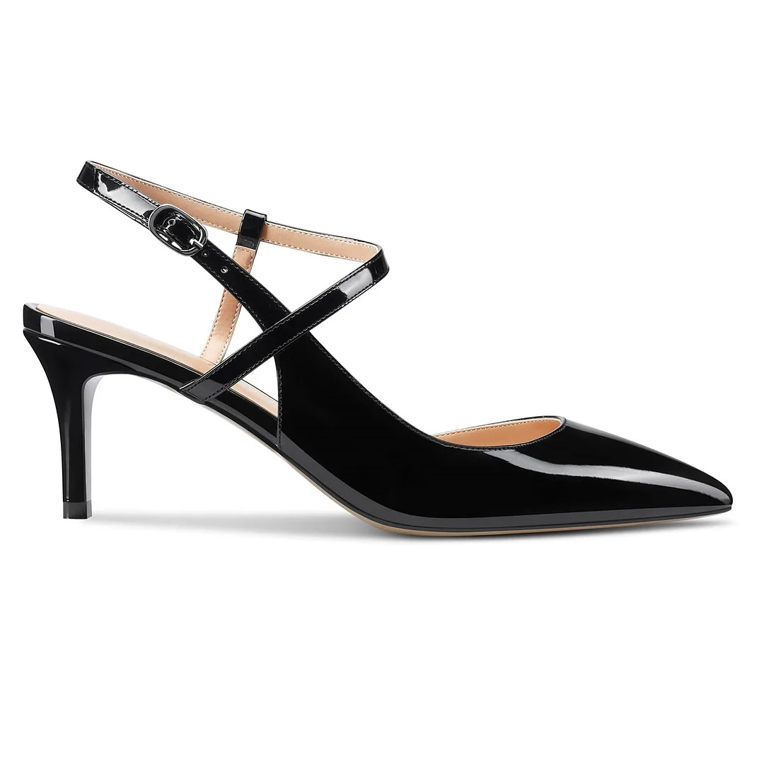 65mm Women Slingback Pumps Ankle Strap Jenlove Stiletto Mid Heel Close Pointed Toe Dress Shoes-MERUMOTE