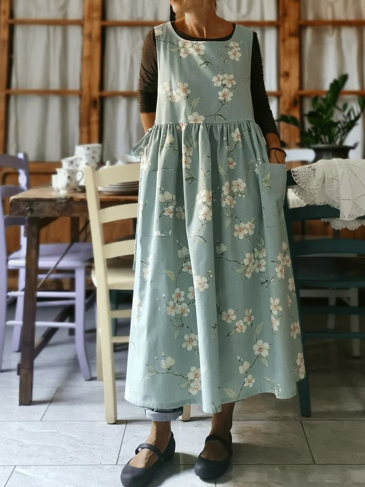 Vintage Light Blue Floral Apron