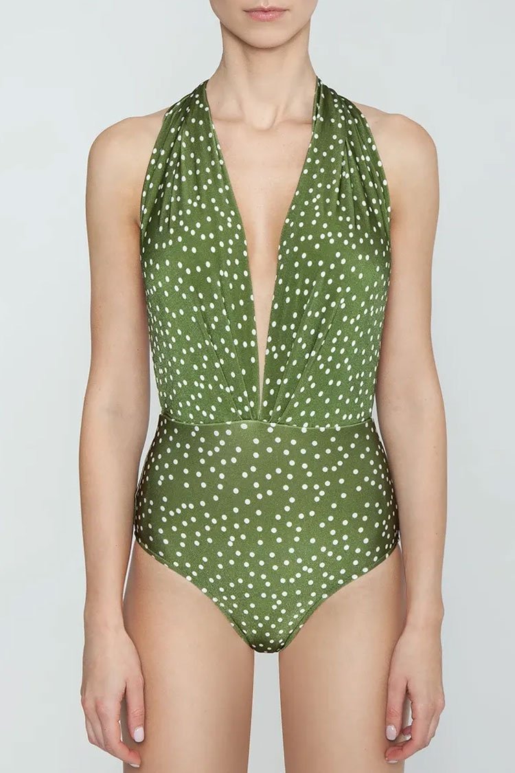 Flirty Polka Dot Open Back Deep V Neck One Piece Swimsuit - Shop Trendy Women's Clothing | LoverChic