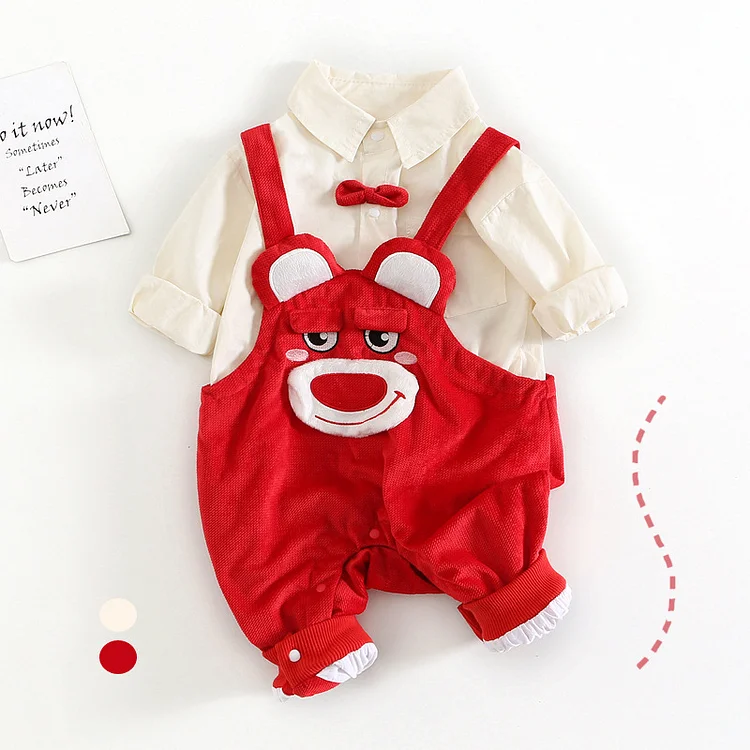 2pcs Baby Boy/Girl Cute Bear Suspender Long Sleeve Romper and T-shirt Set