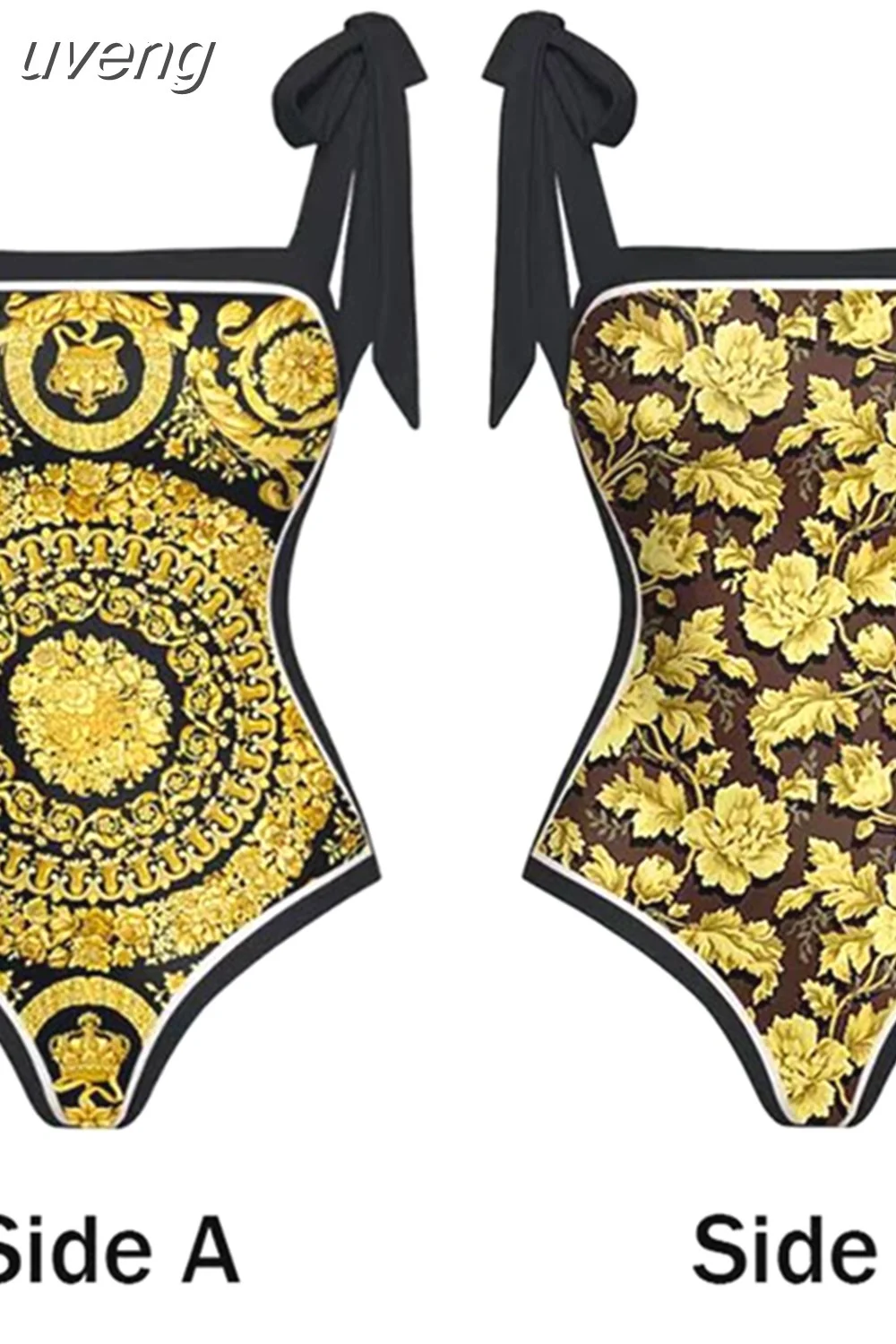 uveng New Fashion One Piece Swimsuit and Skirt Women Reversible Swimwear Luxury Bowknot Beach Dress Brazilian Bathing Suit Summer