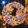 (Owl)DIY Special Shaped Diamond Painting Wreath, Double-Sided Printing Christmas Wreath Hanging with LED Light Decor Kit 