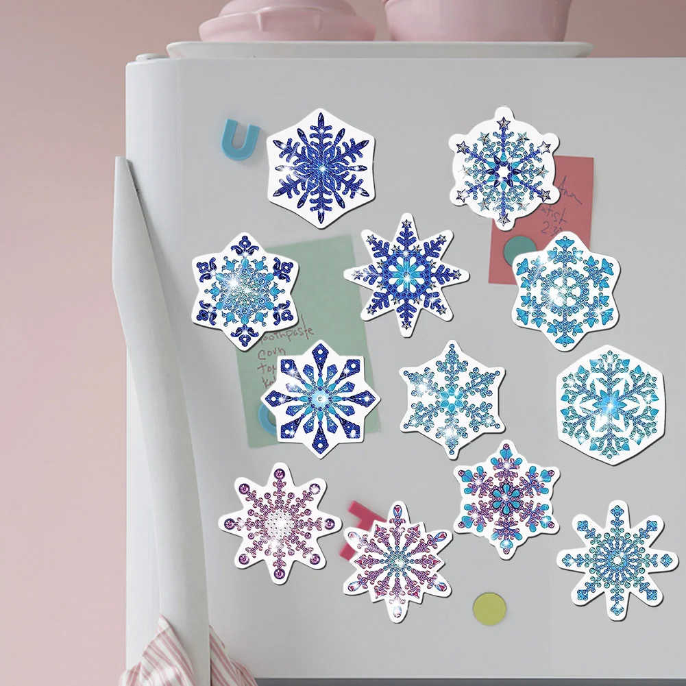 12pcs DIY Snowflake Diamond Painting Magnets Refrigerator for Adult Kid Fridge Car