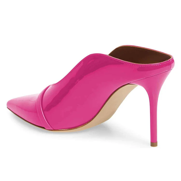 Hot Pink Patent Leather Pointed Toe Stiletto Heel Mules Vdcoo