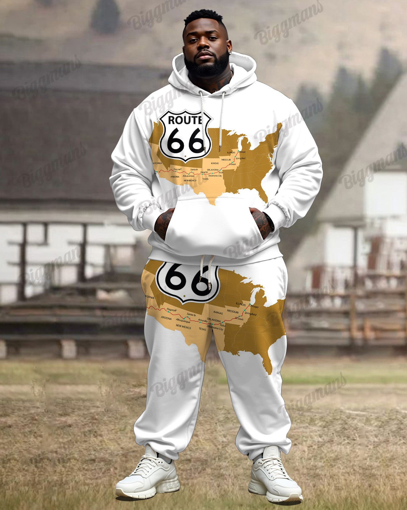 Men's Plus Size Route 66 Sign Print Hooded Suit