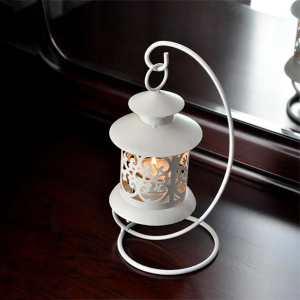 Hollow Hanging Bird Cage Candle Holder Candlestick Home Party Decor (White)