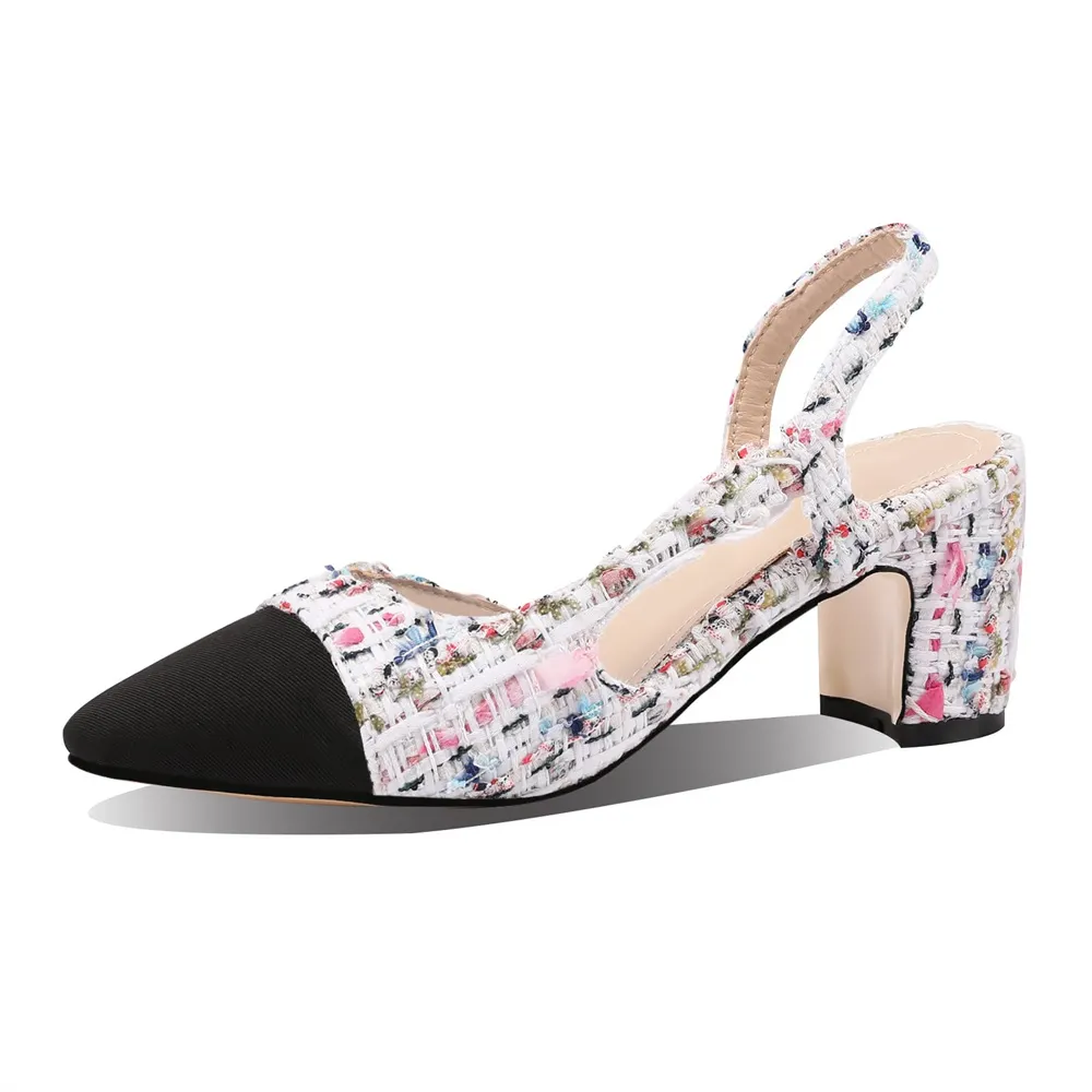 6.5cm/2.55'' Chunky Heels for Women Slingback Pumps Sandals Splicing Round Toe Casual Daily Wedding Pumps