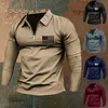Men's Vintage American Flag Print Zip Lapel Long Sleeve T-Shirt by Inlyline