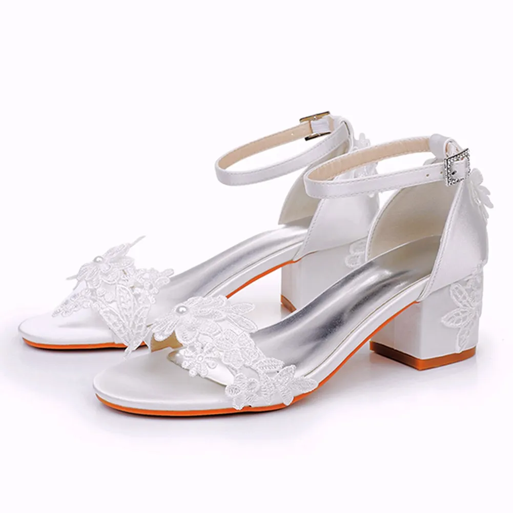 Breakj Breakj Cm Square Sandals Shallow Mouth With Coarse Sandals Horseshoes And White Lace Flowers Bride Wedding Shoes