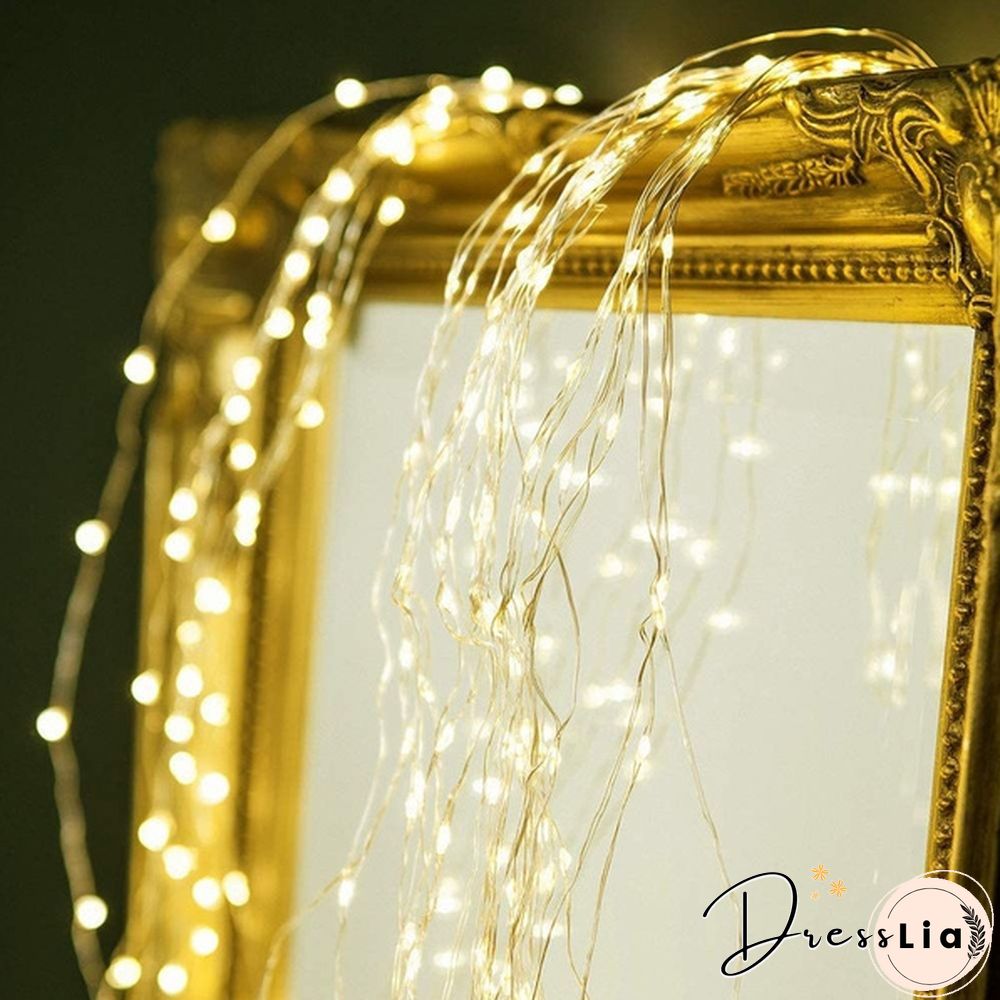 200 LEDs 10 Strands Waterproof Hanging Twinkle Fairy Lights Waterfall Vine String Lights Battery Operated Silver Wire Branch lights with Remote Timer for Garden Outdoor Bedroom Party Christmas Tree