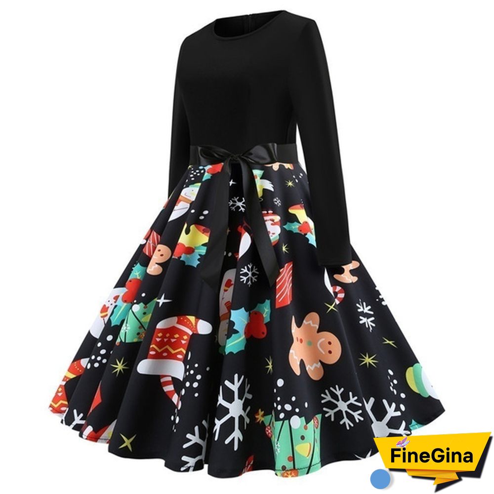 Autumn Winter Fashion Lady Xmas Clothes Christmas Costume Casual Long Sleeve Halloween Print Party Dress