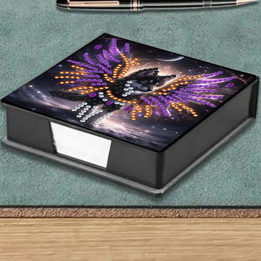 PU 5D Diamond Painting Kit Note Box DIY Diamond Art Notepad Box (Wolf)