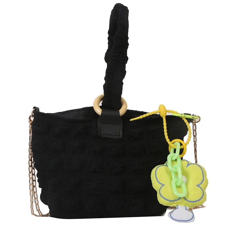 Women Cloud Tote Handbag with Pendant Ruched Daily Bag for Female (Black)