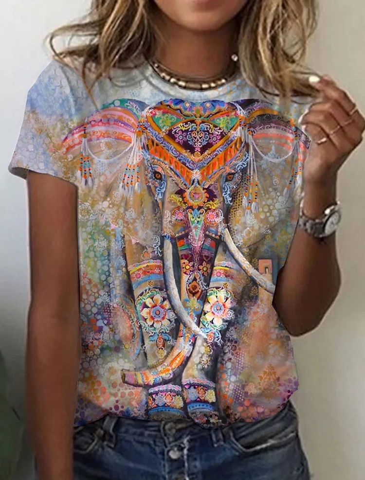 Abstract Vintage Watercolor Print Short Sleeve T-Shirt